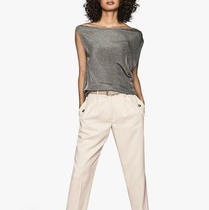Reiss Brigette Metallic Draped Knitted Top Charcoal